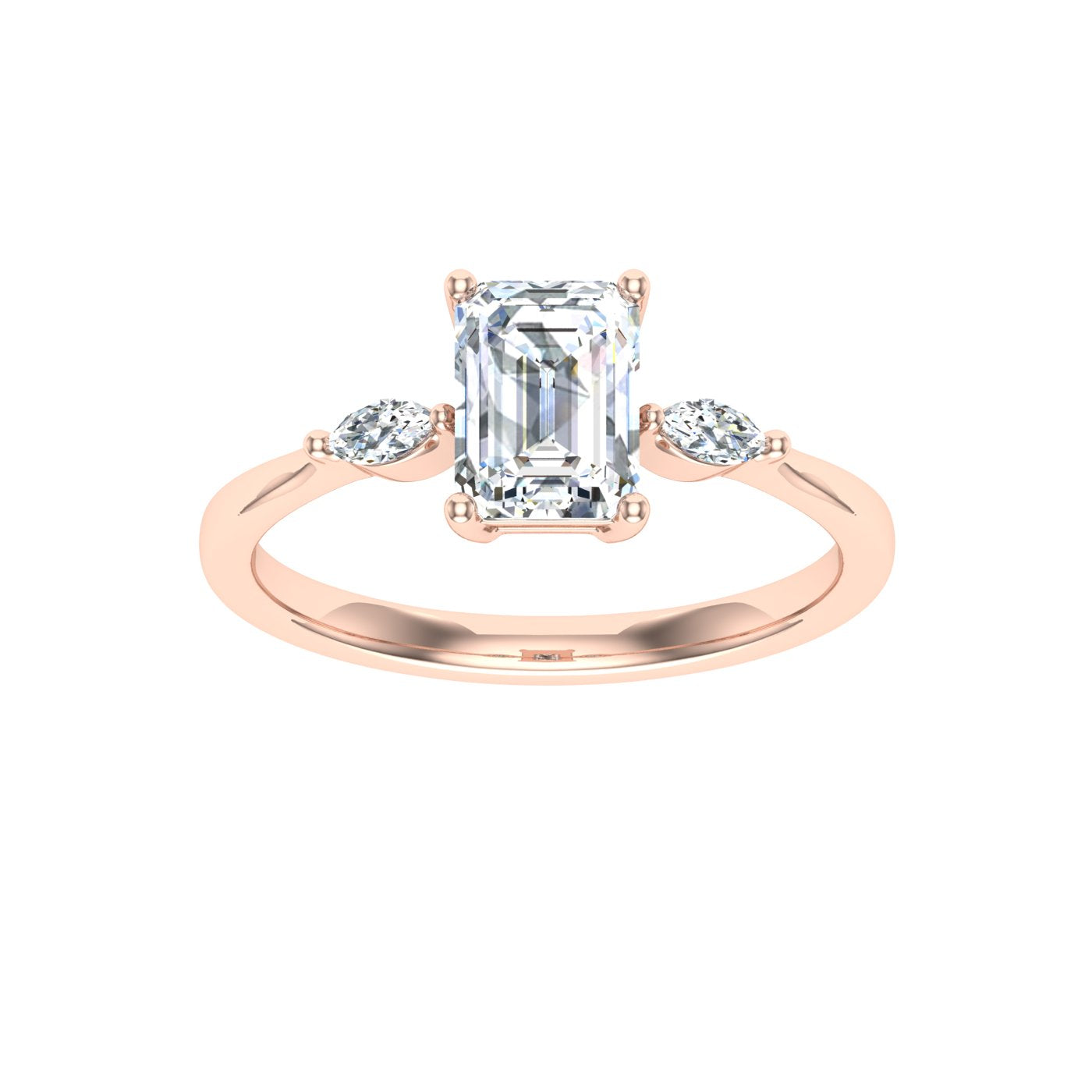 Bloom Emerald 3 Stone Solitaire Moissanite Engagement Ring